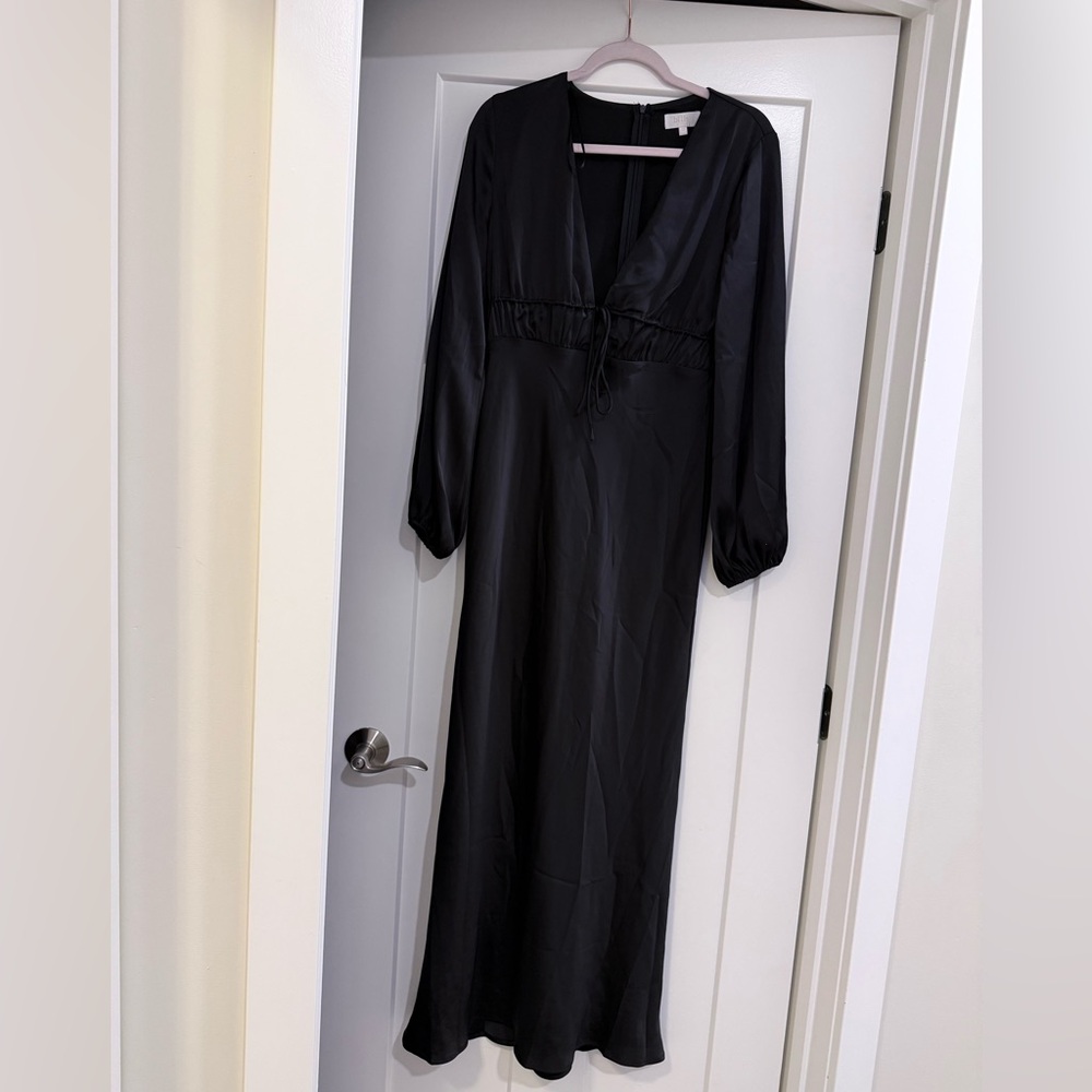 Billy J Amara Black Satin Maxi Dress Long Sleeve AU 12 US 8-10 - Picture 3 of 5